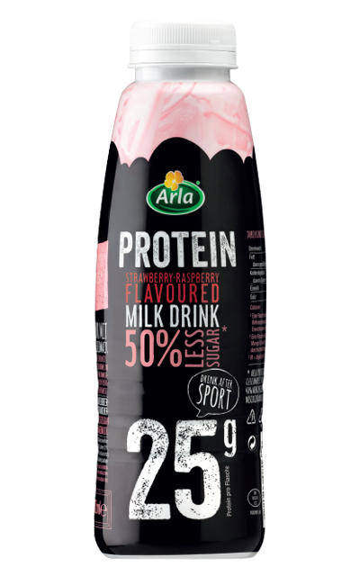 Arla® Protein Ρόφημα γάλακτος με γεύση φράουλα και ράσμπερι, Χαμηλά Λιπαρά και 500% Λιγότερη ζάχαρη 500g