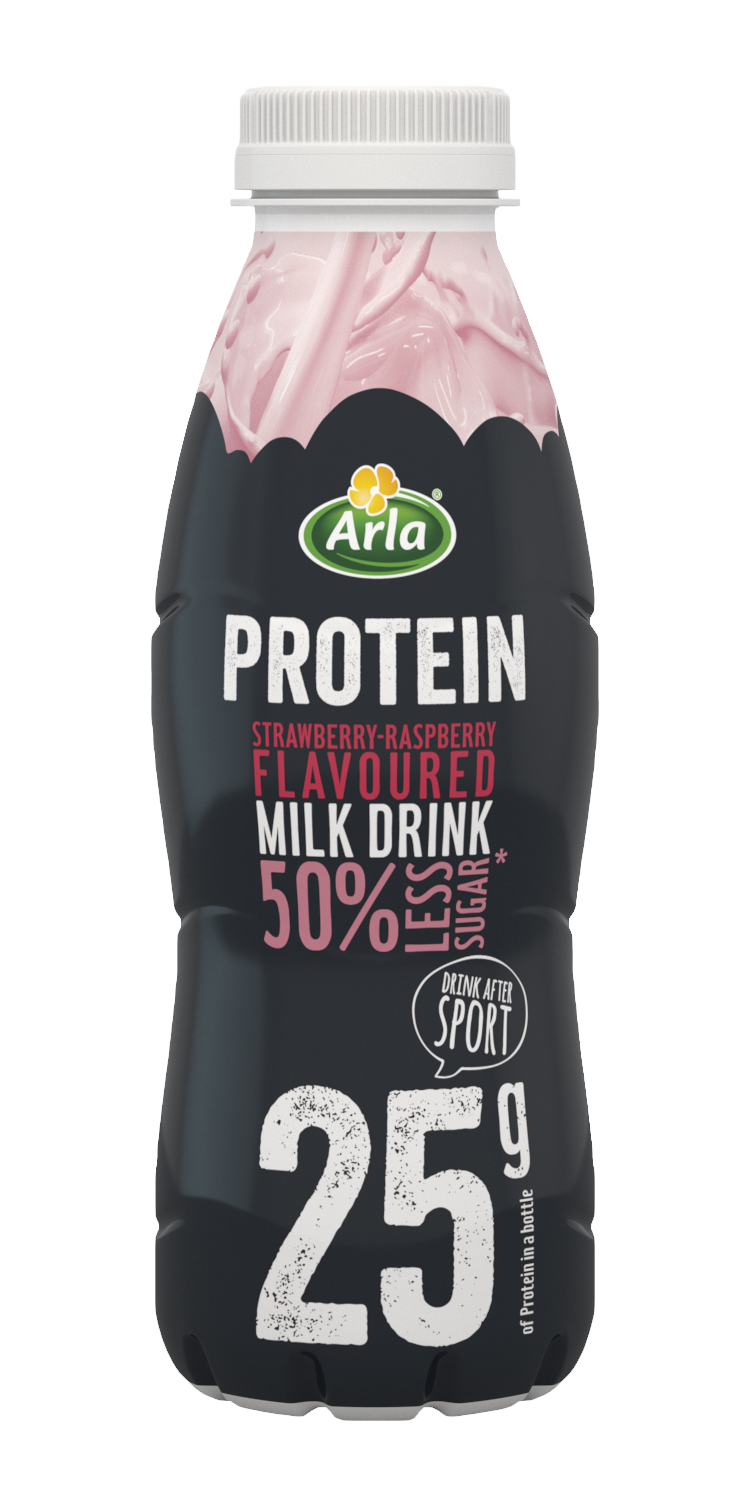 Arla® Protein Arla® Protein Arla Protein Strawberries & Raspberry flavoured milk drink with less sugar